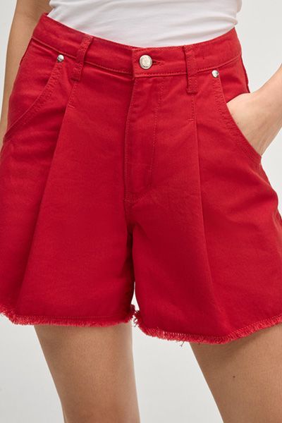 High-Waist Denim-Shorts mit Bundfalten