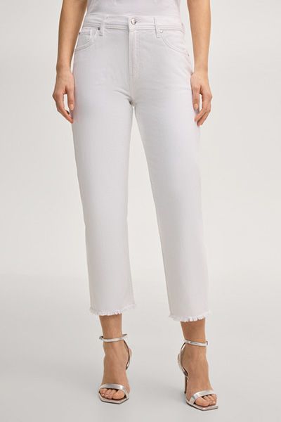 Straight-Jeans mit hohem Bund und Fransen