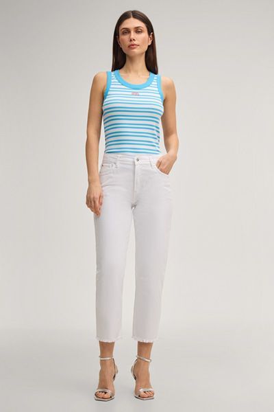 Straight-Jeans mit hohem Bund und Fransen