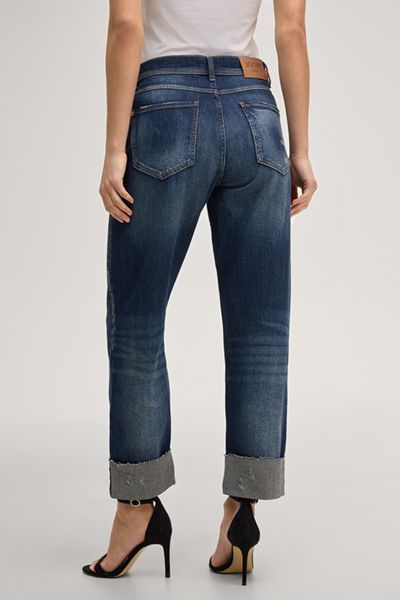 Distressed Straight-Jeans mit breitem Umschlag