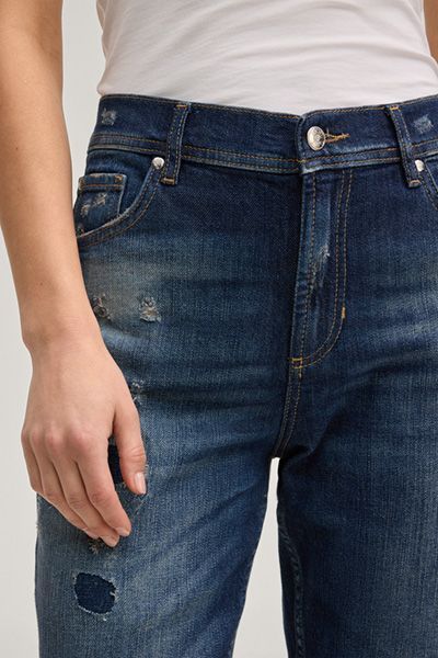 Distressed Straight-Jeans mit breitem Umschlag