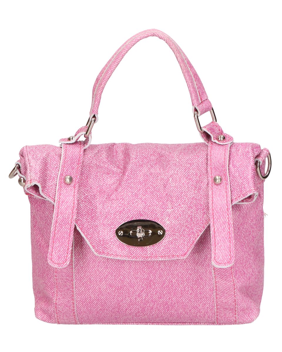 Strukturierte Lederhandtasche mit Drehverschluss