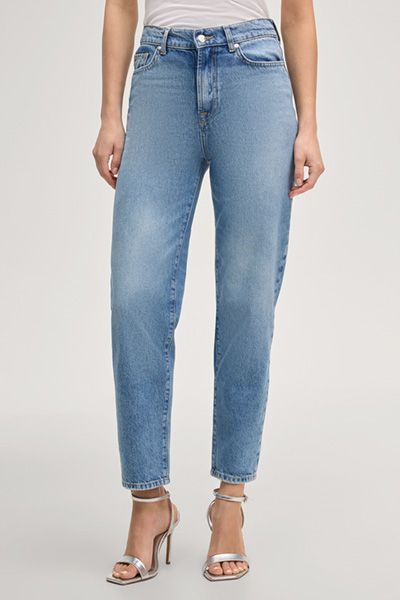 Hoch taillierte Tapered-Denim-Jeans