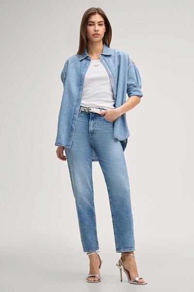 Hoch taillierte Tapered-Denim-Jeans