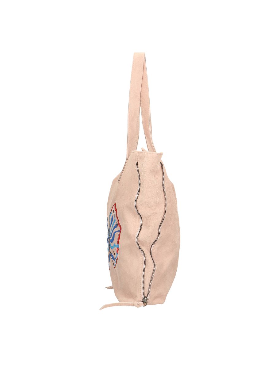 Suede-Schultertasche mit Schmetterlings-Stickerei