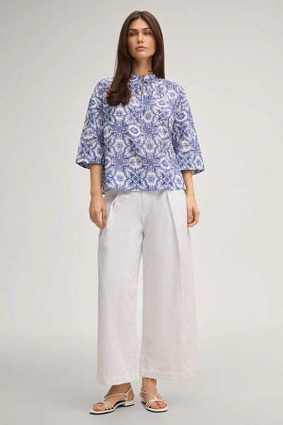 Verkürzte Wide-Leg-Jeans mit Bundfalten