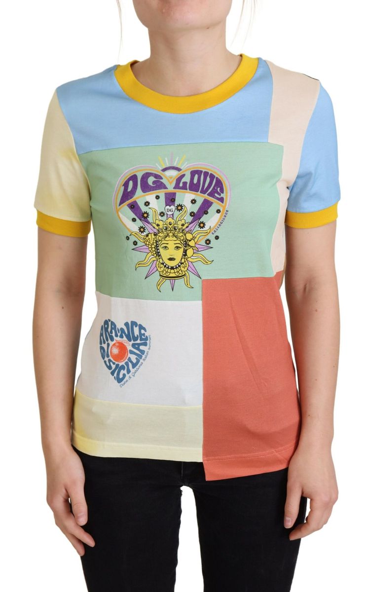 Patchwork-Baumwoll-T-Shirt mit Grafik-Print