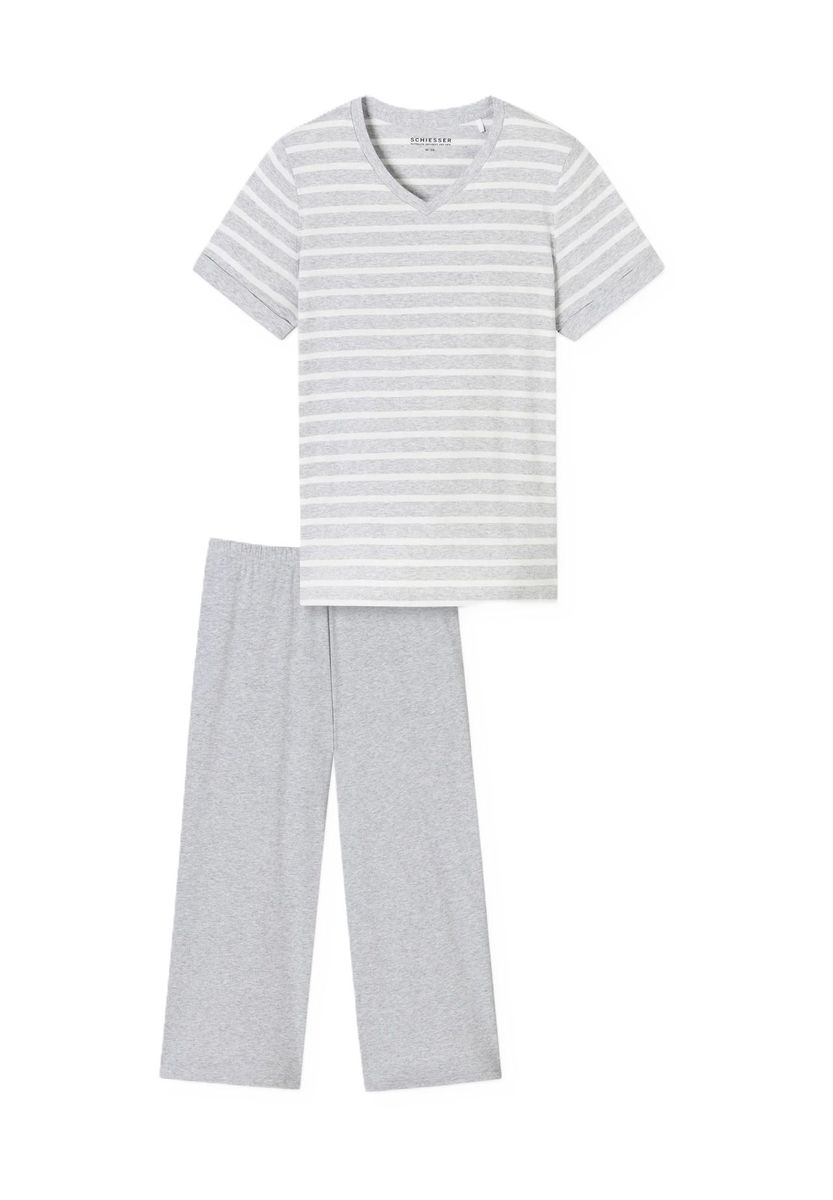 Gestreifter V-Ausschnitt Capri-Pyjama Set