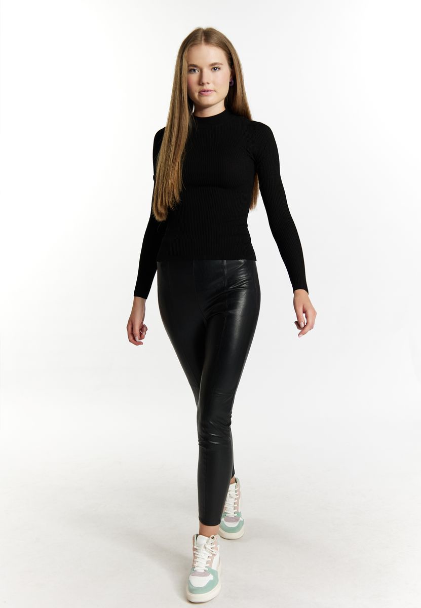 V-Ausschnitt Strickpullover mit breiten Rippbündchen