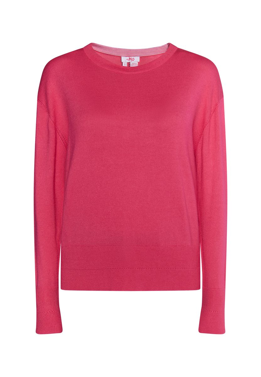 V-Ausschnitt Strickpullover mit breitem Rippbund
