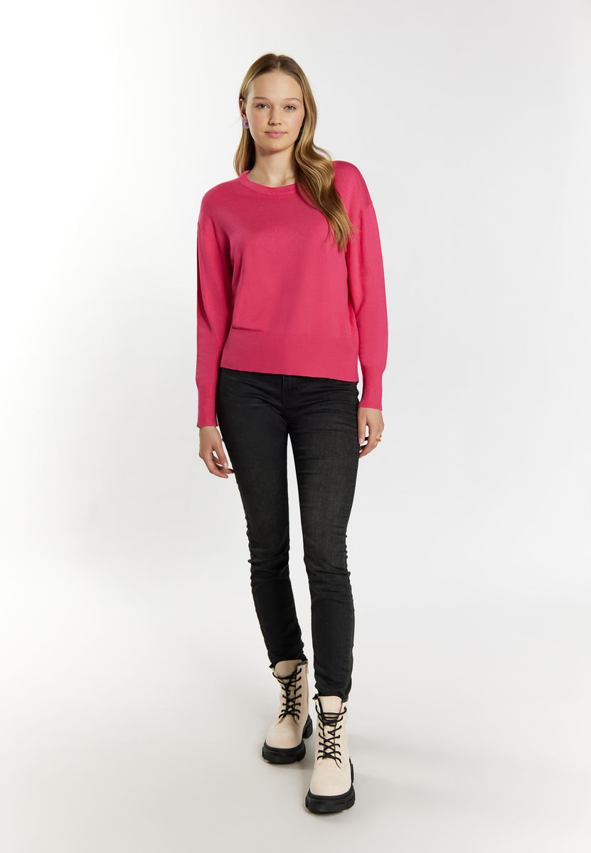 V-Ausschnitt Strickpullover mit breitem Rippbund