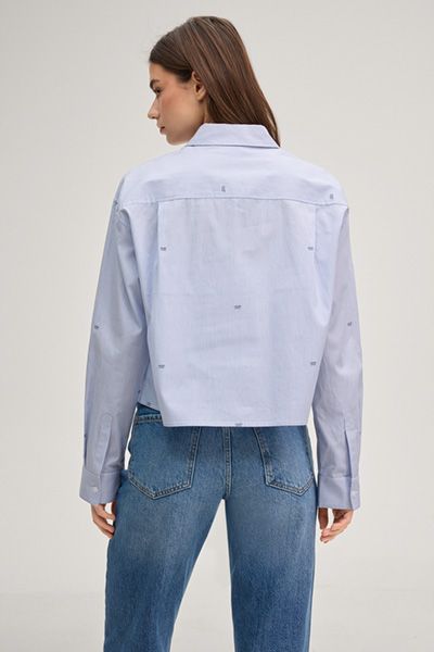 Gestreifte Cropped-Hemdbluse aus Baumwolle