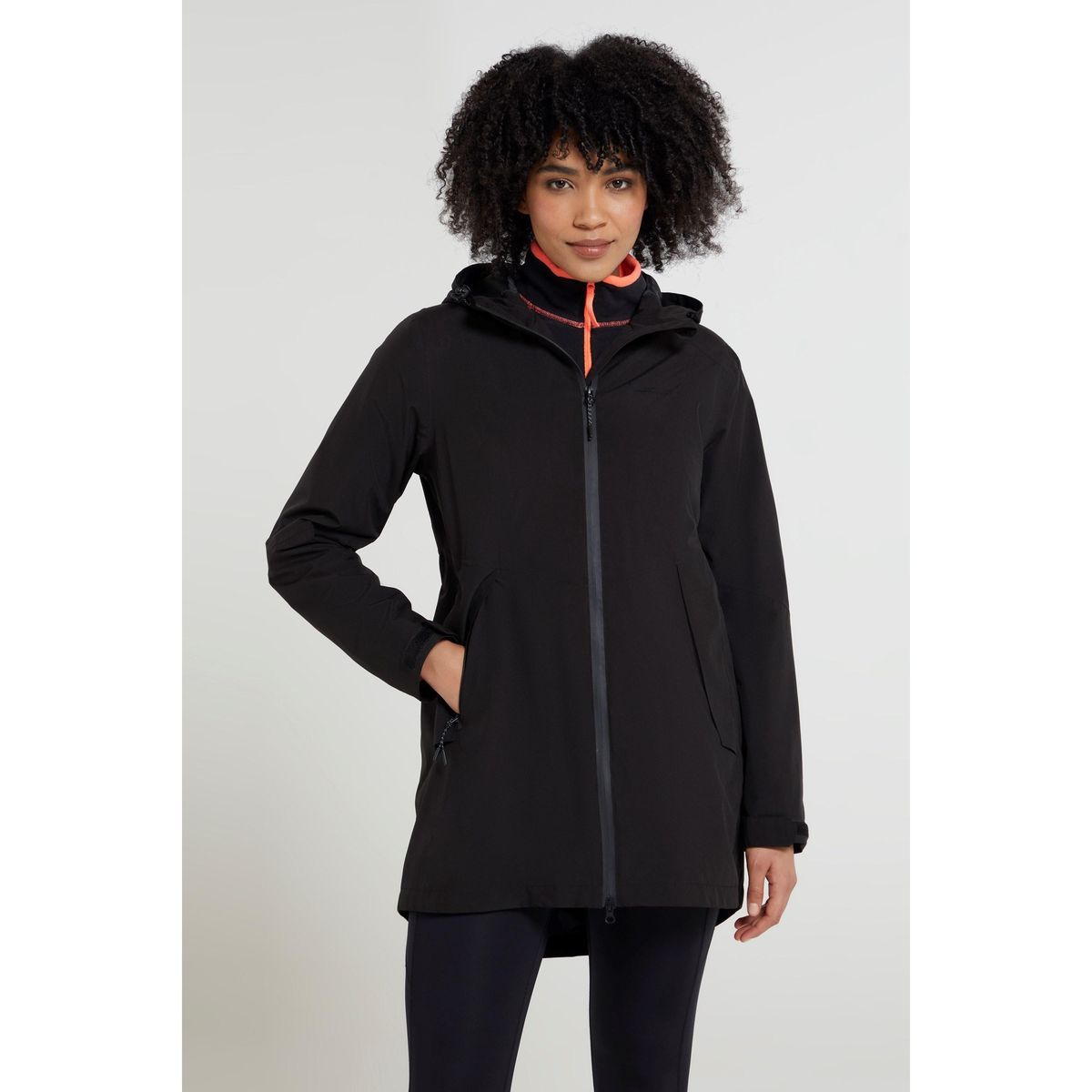 Wasserdichte lange Funktionsjacke mit Kapuze