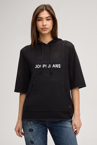 Kurzarm-Strickhoodie mit Logo-Schriftzug