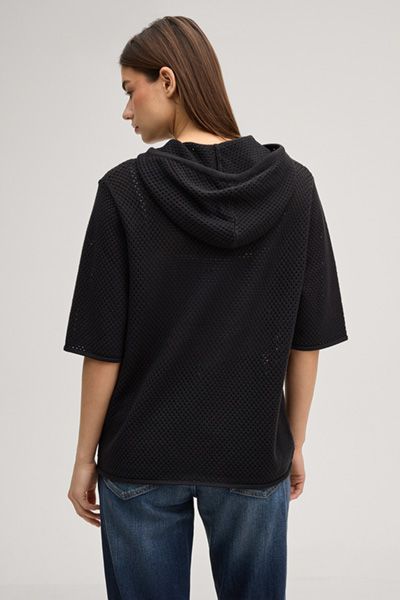 Kurzarm-Strickhoodie mit Logo-Schriftzug