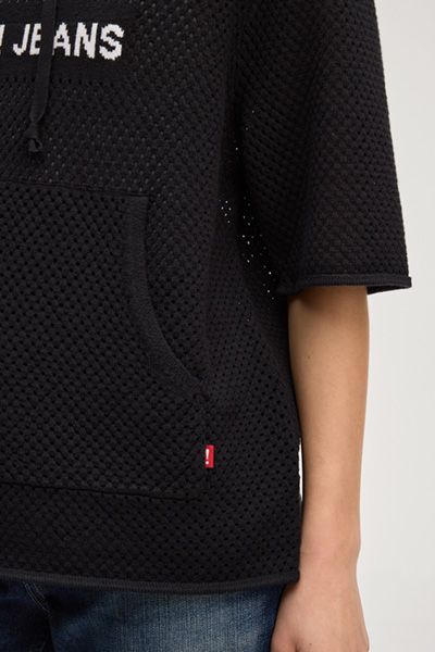 Kurzarm-Strickhoodie mit Logo-Schriftzug