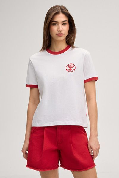 Retro-T-Shirt mit Kontrastbündchen