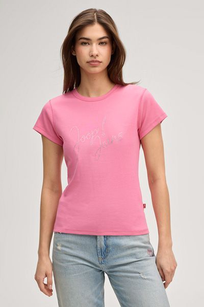 T-Shirt aus Baumwollmix mit Glitzerschrift