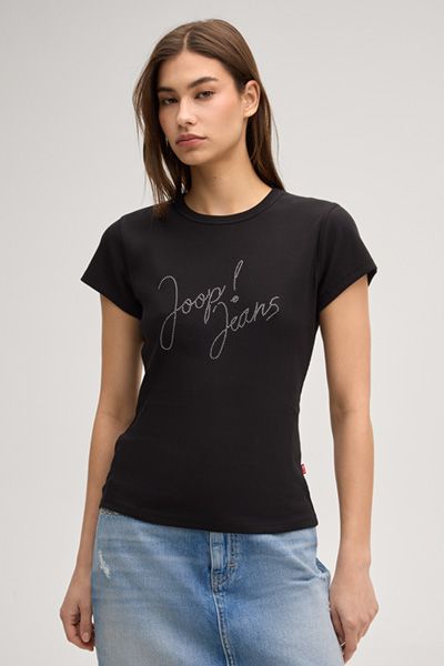 T-Shirt mit Glitzer-Logo-Schriftzug