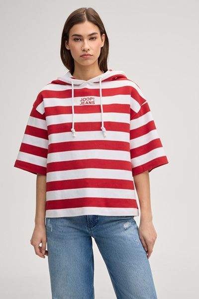 Gestreifter Kurzarm-Hoodie mit Logo