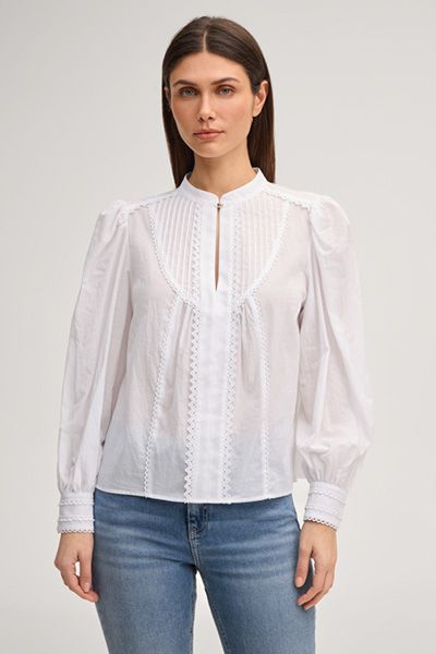 Bestickte Baumwollbluse mit Plissee-Details