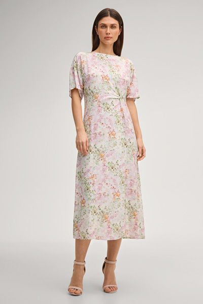 Florales Viskose-Midikleid mit Knotendetail