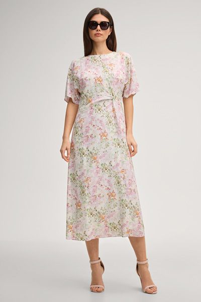 Florales Viskose-Midikleid mit Knotendetail