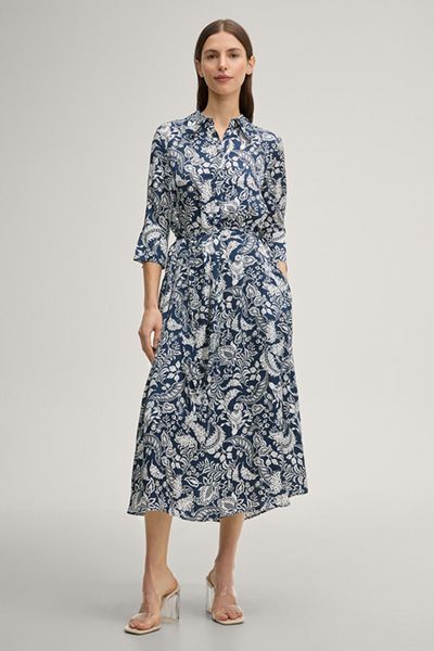 Gemustertes Midi-Hemdblusenkleid mit Gürtel