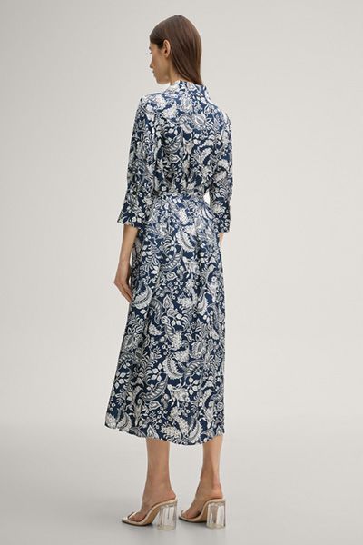 Gemustertes Midi-Hemdblusenkleid mit Gürtel