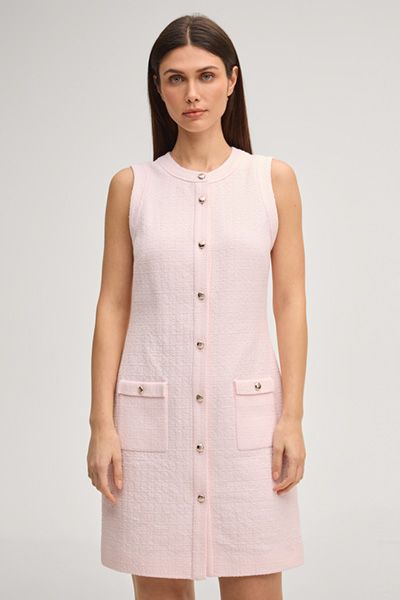 Ärmelloses Bouclé-Kleid mit Knopfleiste