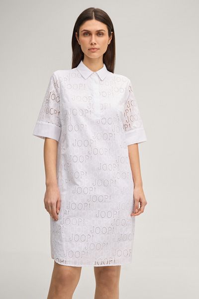 Hemdblusenkleid mit Logo-Lochstickerei