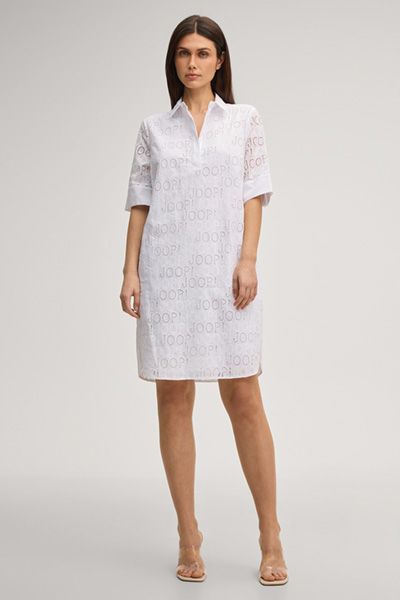 Hemdblusenkleid mit Logo-Lochstickerei