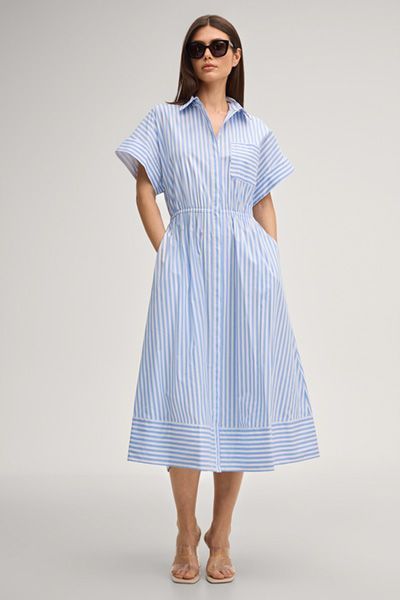 Gestreiftes Hemdblusenkleid aus Baumwollmischung