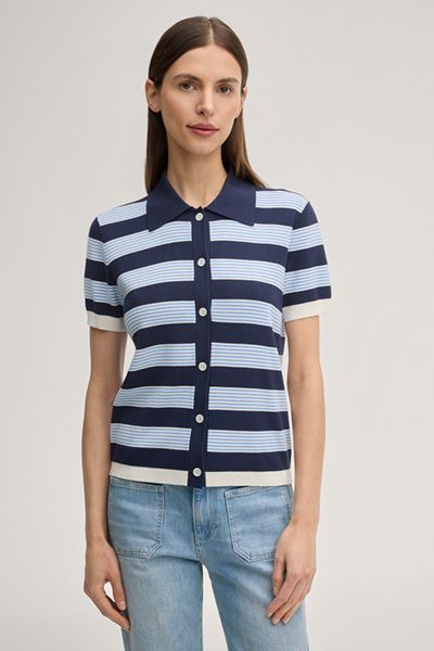 Gestreiftes Feinstrick-Poloshirt