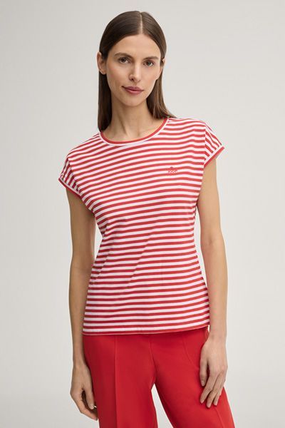 Gestreiftes Baumwoll-Shirt mit Cap-Ärmeln