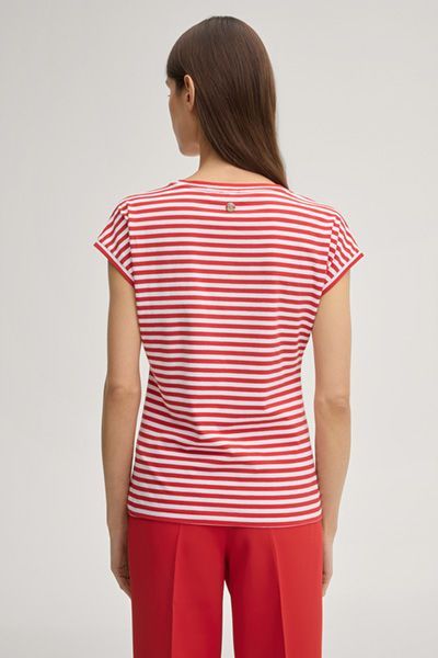 Gestreiftes Baumwoll-Shirt mit Cap-Ärmeln