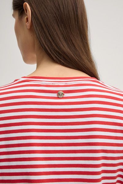 Gestreiftes Baumwoll-Shirt mit Cap-Ärmeln