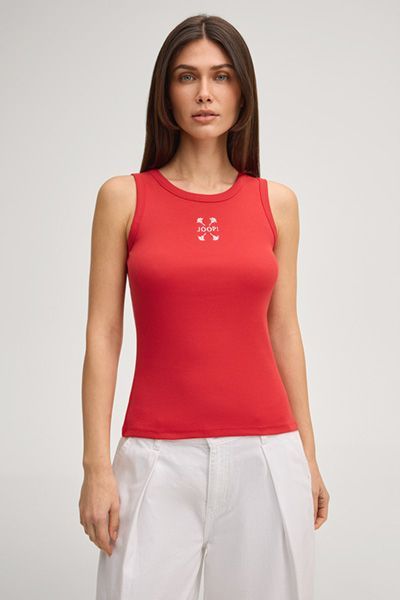 Geripptes Baumwoll-Tanktop mit Logo