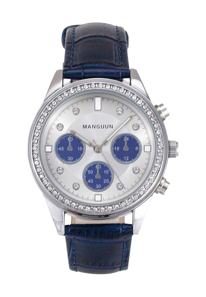 Armbanduhr in Chronographenoptik mit Kristall-Lünette