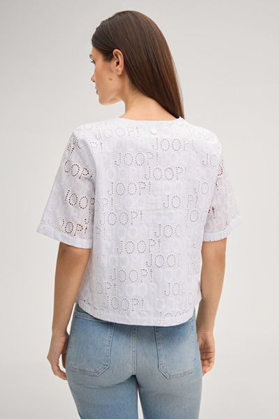 Blusenshirt mit perforierter Logo-Stickerei
