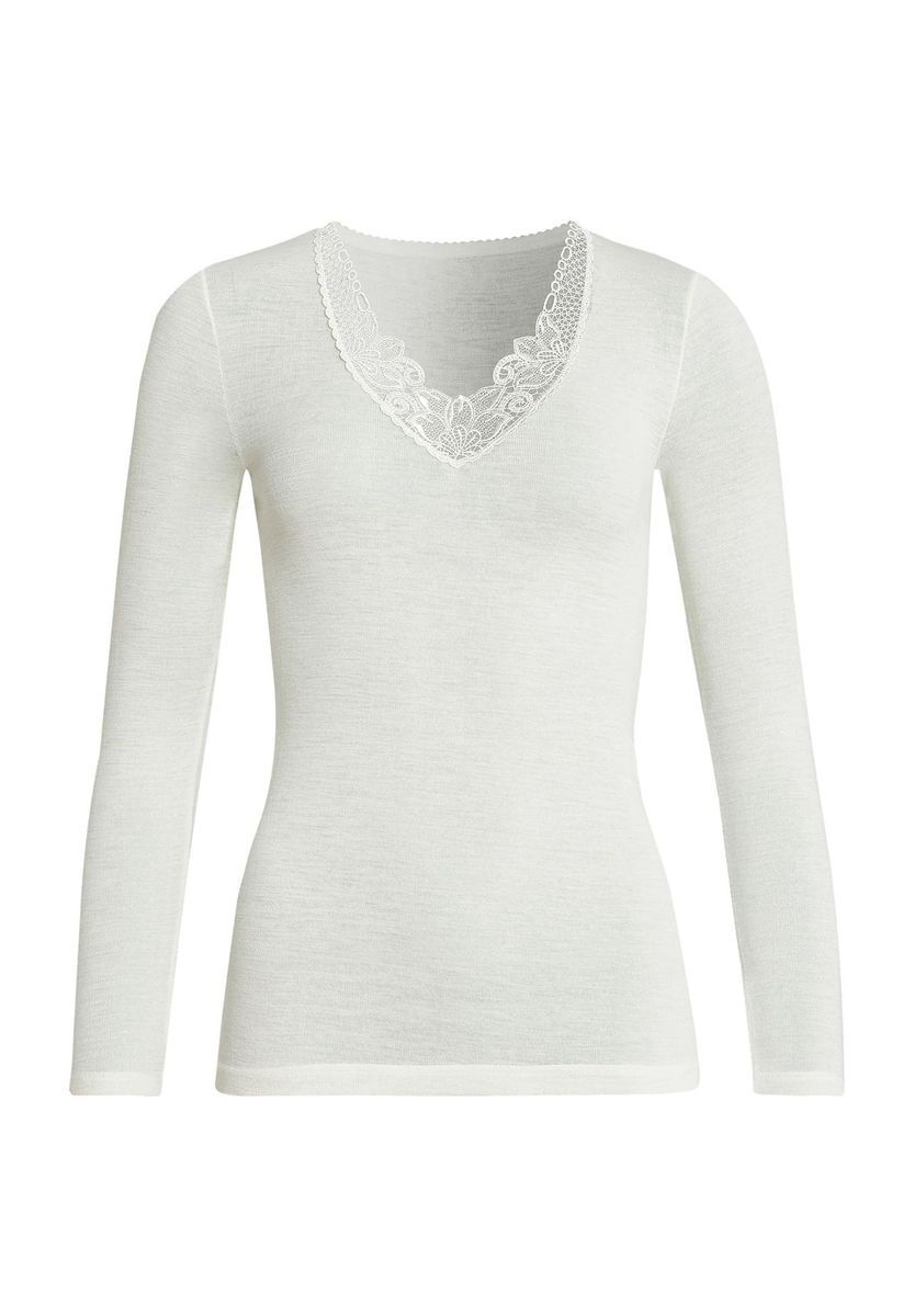 Elegantes Woll-Langarmshirt mit Spitze