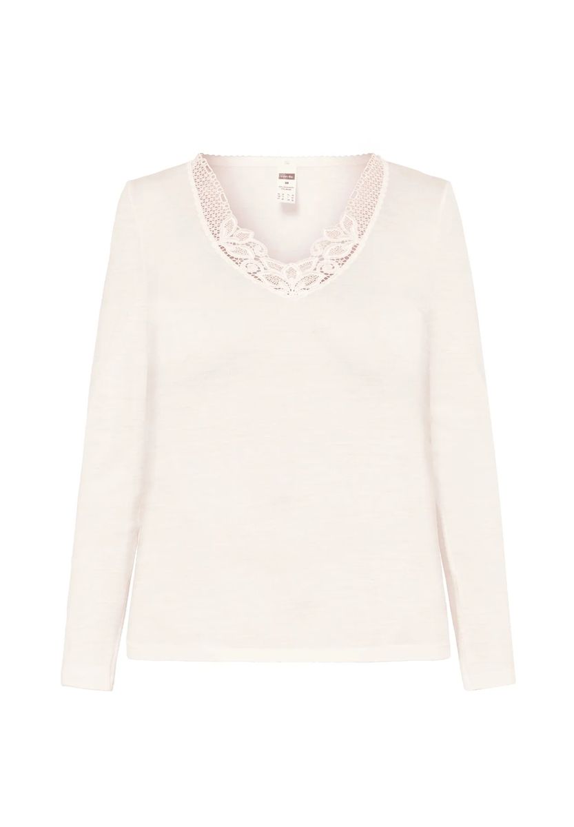 Elegantes Woll-Langarmshirt mit Spitze