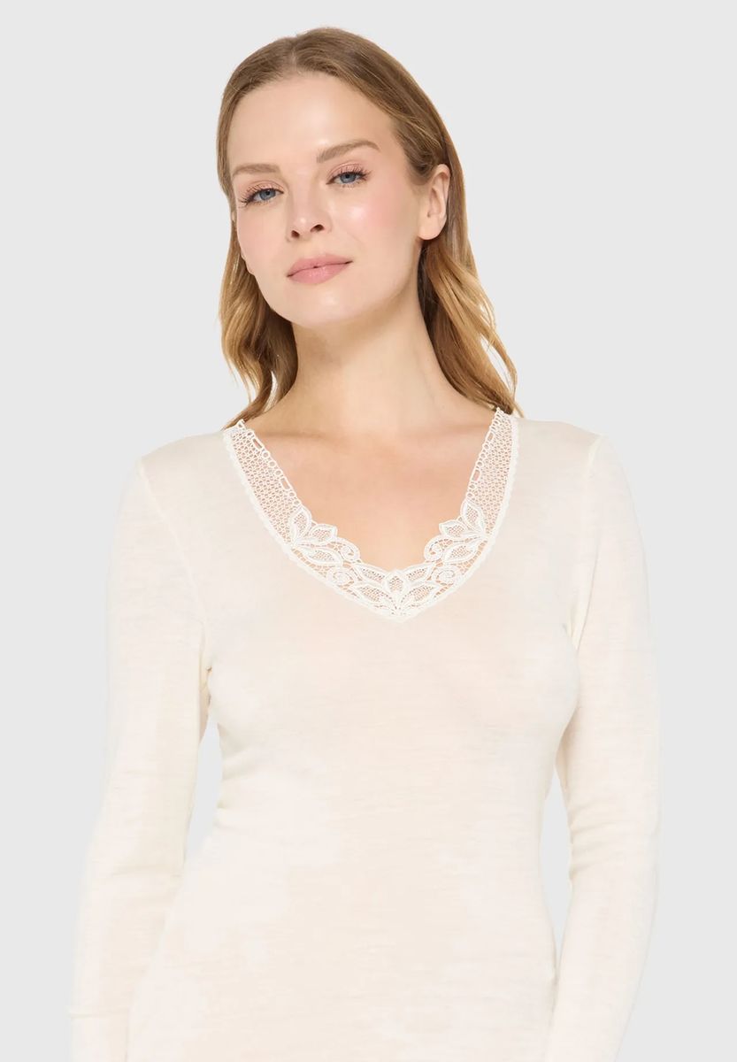 Elegantes Woll-Langarmshirt mit Spitze