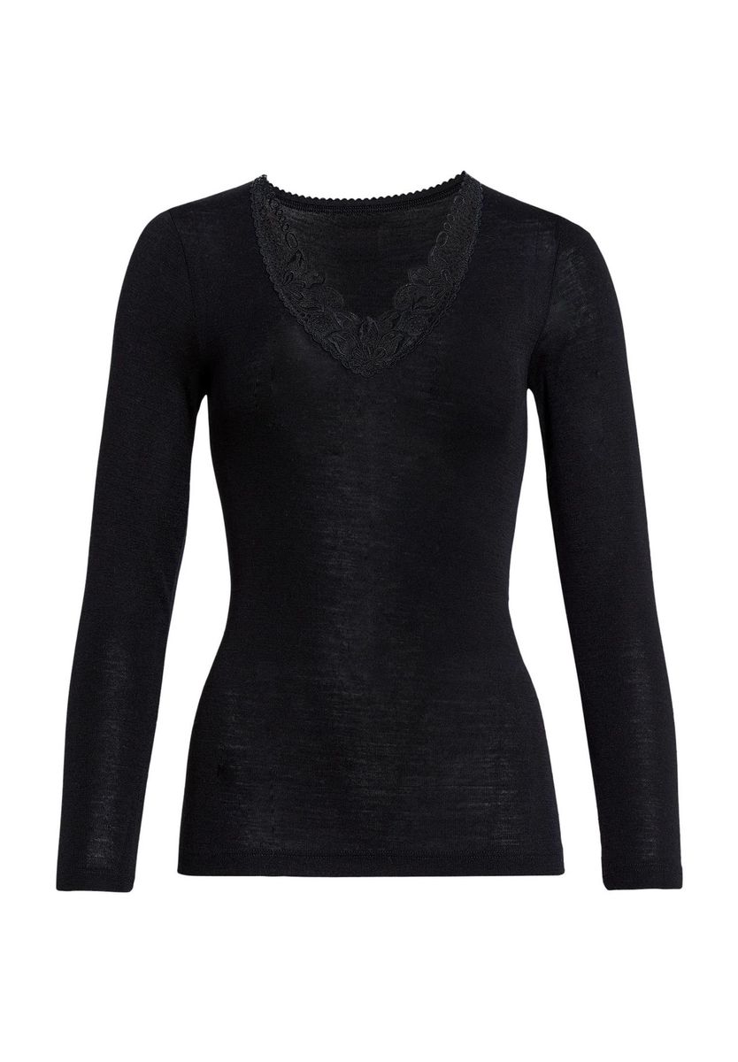Langarmshirt mit Spitze und Wollanteil