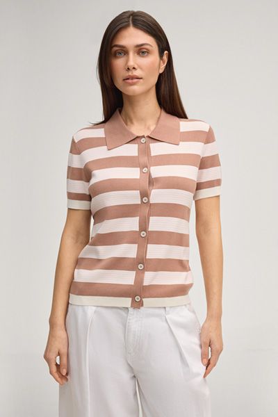 Gestreiftes Strick-Poloshirt mit Knöpfen