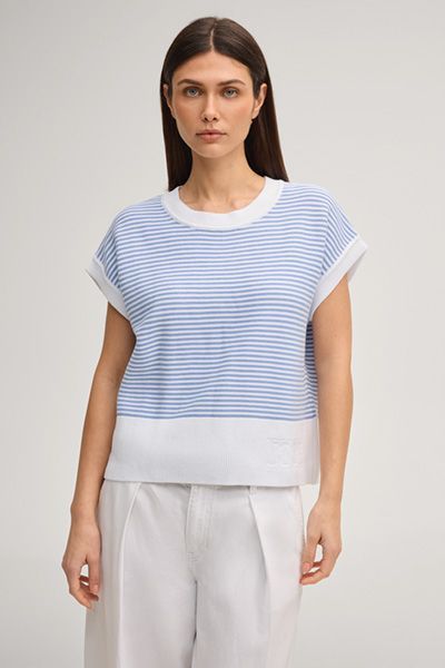 Gestreiftes Kurzarm-Stricktop aus Baumwolle