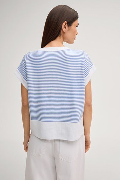 Gestreiftes Kurzarm-Stricktop aus Baumwolle