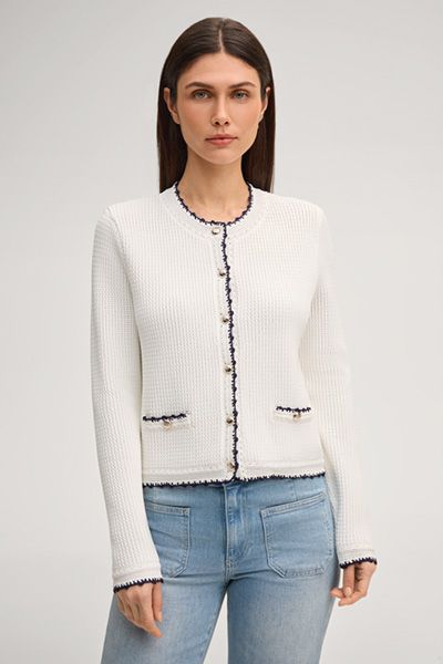 Strukturierte Strickjacke mit Kontrastbesatz