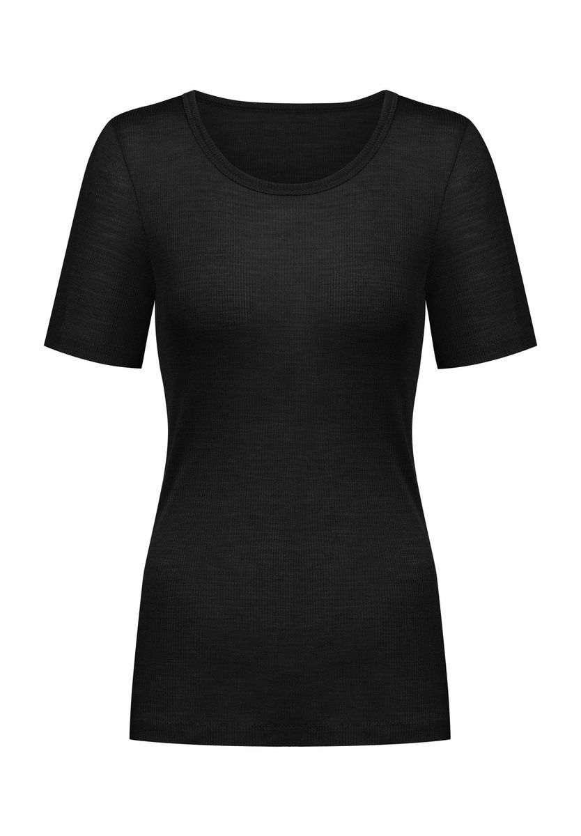 Geripptes T-Shirt mit U-Ausschnitt