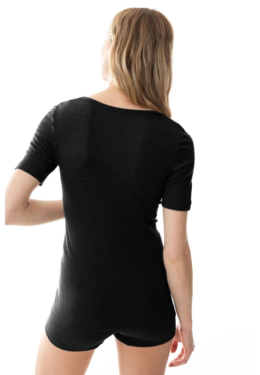 Geripptes T-Shirt mit U-Ausschnitt